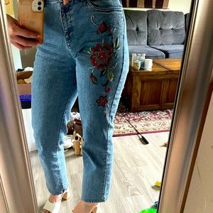 Floral Mid-Rise Embroidered Jeans